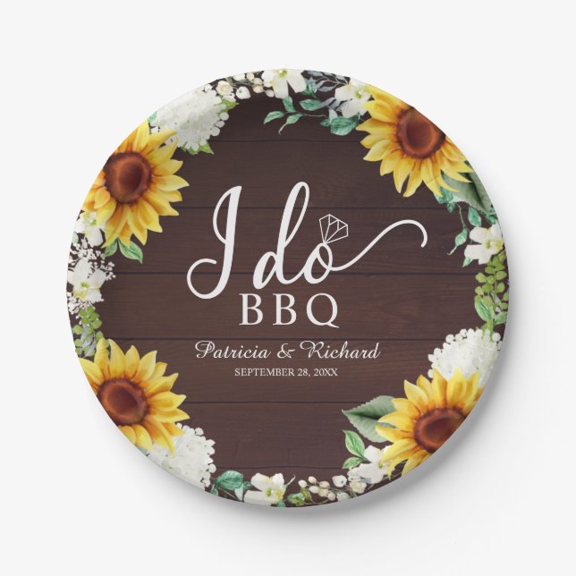 Ich mache GRILLEN Rustic Sunflowers Engagement Par Pappteller (Vorderseite)