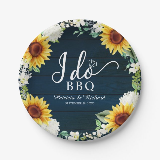 Ich mache GRILLEN Rustic Sunflowers Engagement Par Pappteller (Vorderseite)
