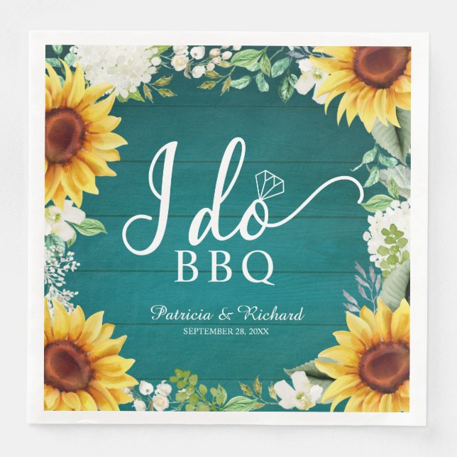 Ich mache GRILLEN Rustic Sunflowers Engagement Par Serviette (Vorderseite)