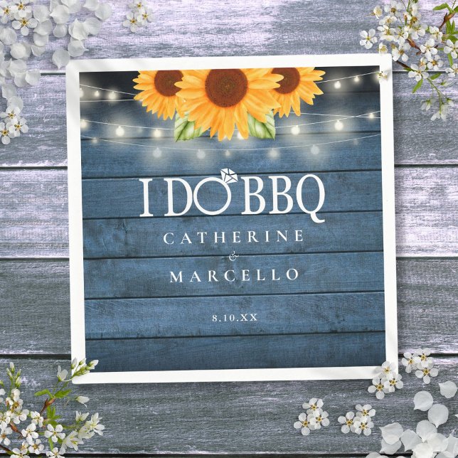 Ich mache GRILLEN Rustic Wood Sunflood Engagement  Serviette (I Do BBQ Rustic Wood Sunflowers Engagement Party Napkins)