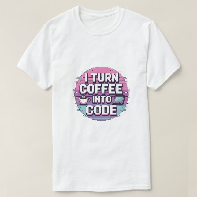Ich mache Kaffee in Code - Retro Pixel Art Program T-Shirt (Design vorne)
