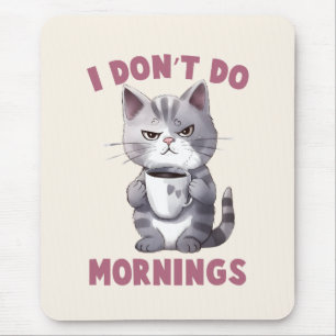 Ich mache keinen Morgen - Graue Katze mit Kaffee Mousepad