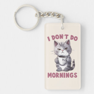 Ich mache keinen Morgen - Graue Katze mit Kaffee Schlüsselanhänger
