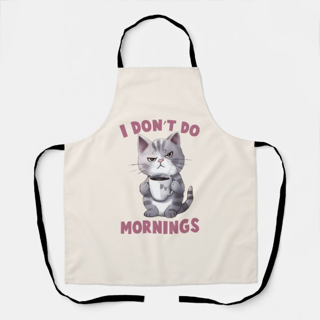Ich mache keinen Morgen - Graue Katze mit Kaffee Schürze (Vorderseite)