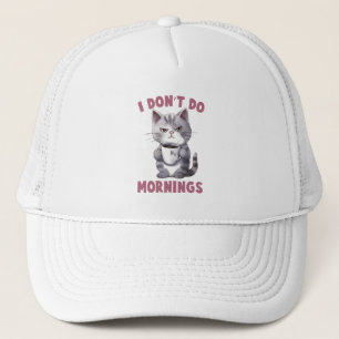 Ich mache keinen Morgen - Graue Katze mit Kaffee Truckerkappe