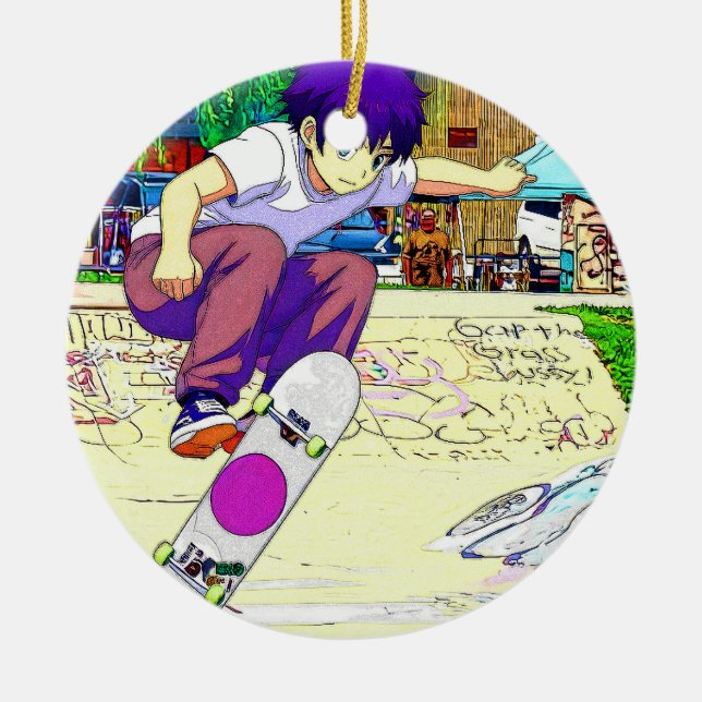 Ich mach's - Junge Skateboarder Keramik Ornament (Vorne)