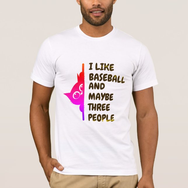 Ich mag Baseball-spähende Katze T-Shirt (Vorderseite)
