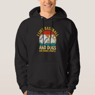 Ich mag Baseball und Hunde Softball Vintag Retro Hoodie