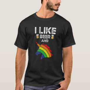 Ich mag Bier und Einhorn Farbige Pferd Regenbogen  T-Shirt