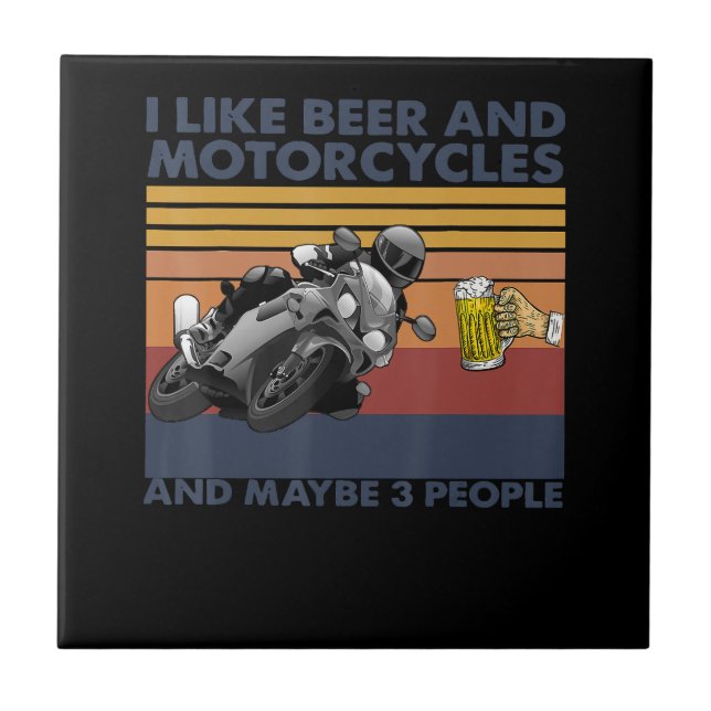 Ich mag Bier und Krafträder - Motorradgeschenk Fliese (Vorderseite)
