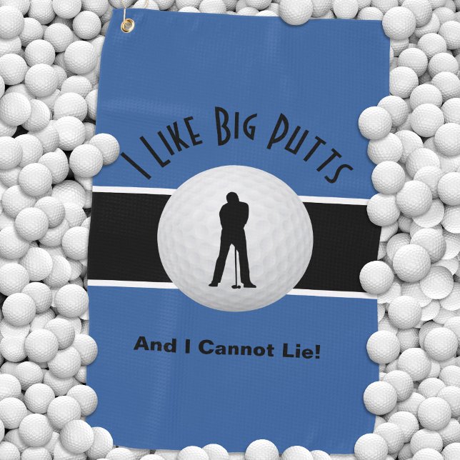 Ich mag Big Putts Golf Spaß Fun Blue Black Golfhandtuch (I Like Big Putts Golf Humor Fun Blue Black Golf Towel)