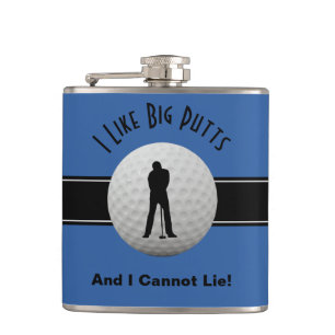 Ich mag Big Putts Golf Zitat Spaß Funny Blue Black Flachmann