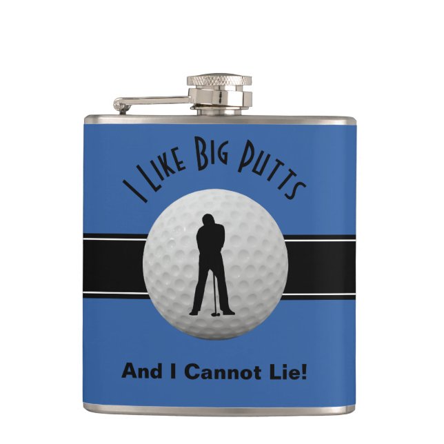 Ich mag Big Putts Golf Zitat Spaß Funny Blue Black Flachmann (Vorderseite)