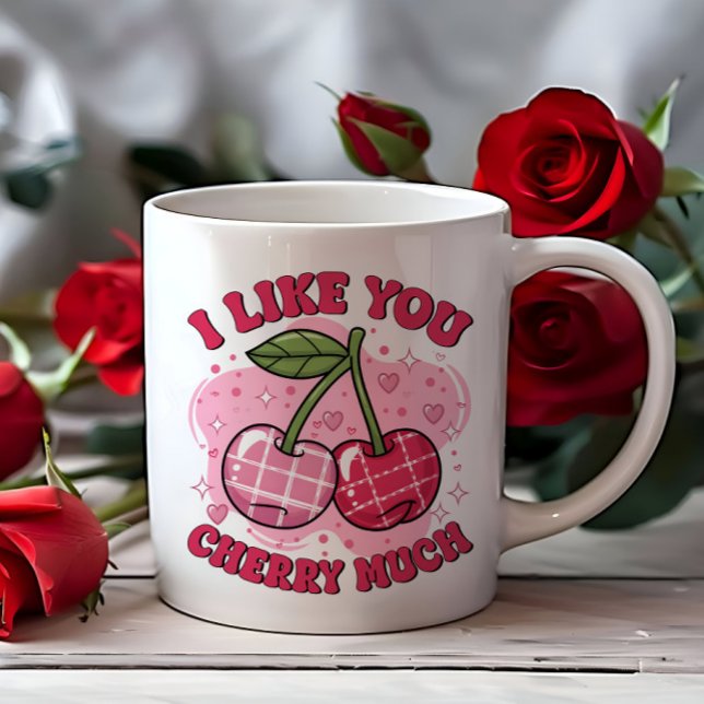 Ich mag, dass du viel Niedliches Valentine herry Kaffeetasse (i like you cherry much cute valentines day mug)