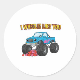 Ich mag dich sehr, süßer Monstertruck-Valentin Runder Aufkleber