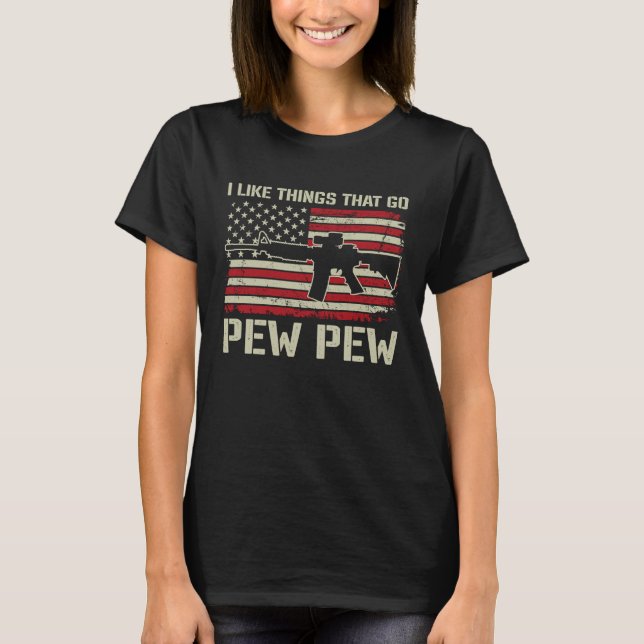 Ich mag Dinge, die Pew Pew AR15 USA Pro Gun T-Shirt (Vorderseite)