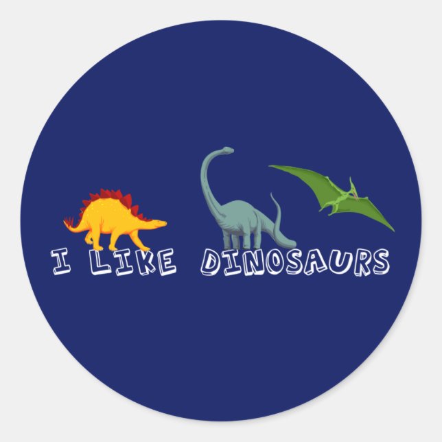 Ich mag Dinosaurier Blue Runder Aufkleber (Vorderseite)