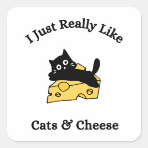 Ich mag einfach wirklich Katzen und Käse Schwarze  Quadratischer Aufkleber