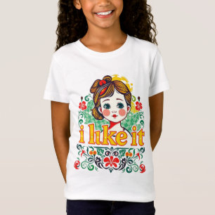 Ich mag es – Süßes Retro-Mädchen mit Blumen-Grafik T-Shirt
