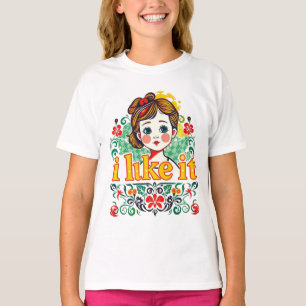 Ich mag es – Süßes Retro-Mädchen mit floralem Graf T-Shirt