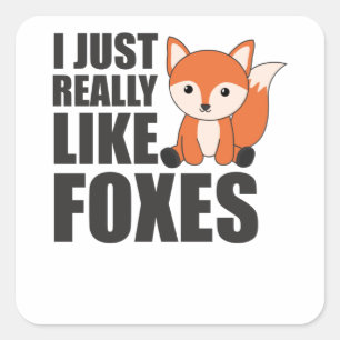 Ich mag Füchse Niedliche Tiere Orange Fox Quadratischer Aufkleber
