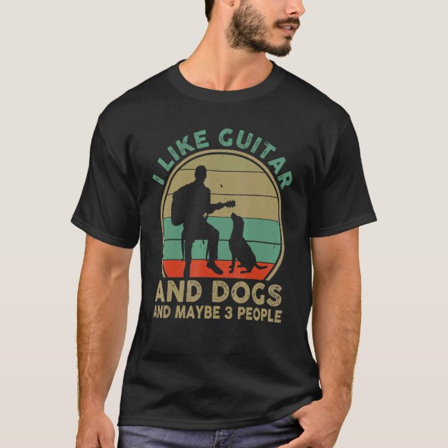 Ich mag Gitarre und Hunde und vielleicht 3 Leute V T-Shirt (Vorderseite)