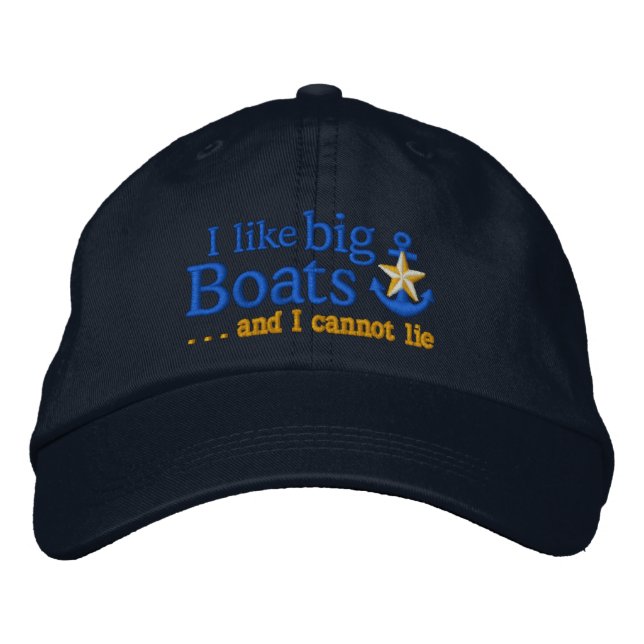 Ich mag große Boote Spaß Nautical Gold Star Anker Bestickte Kappe (Vorderseite)