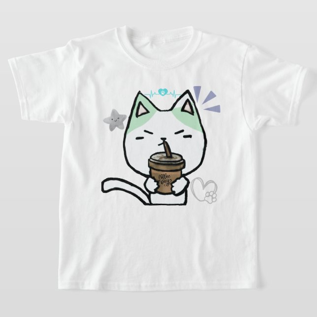 Ich mag Kaffee echt Niedliche Katze T-Shirt (Ablage )