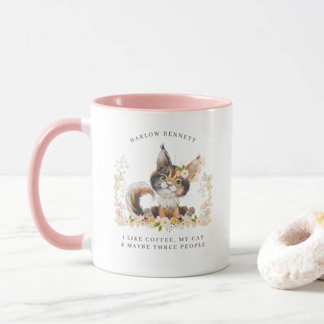 Ich mag Kaffee, mein Katzen und 3 Personen | Monog Tasse (Mit Donut)