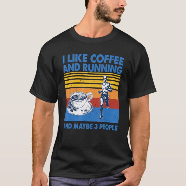 Ich mag Kaffee und Laufen und vielleicht 3 Leute V T-Shirt (Vorderseite)