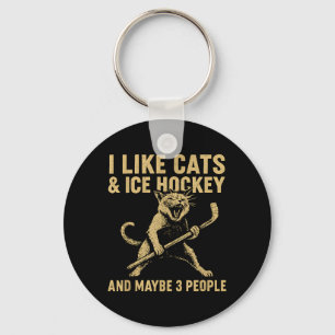 Ich mag Katzen Eishockey und vielleicht 3 Leute 3 Schlüsselanhänger