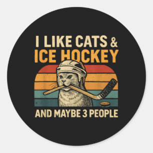 Ich mag Katzen Eishockey und vielleicht 3 Leute 7 Runder Aufkleber
