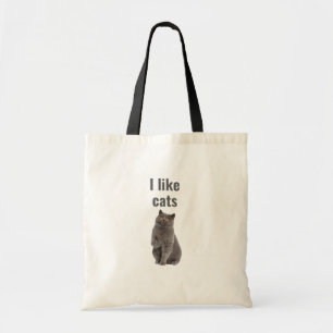 Ich mag Katzen – süße graue Katzenillustration Des Tragetasche