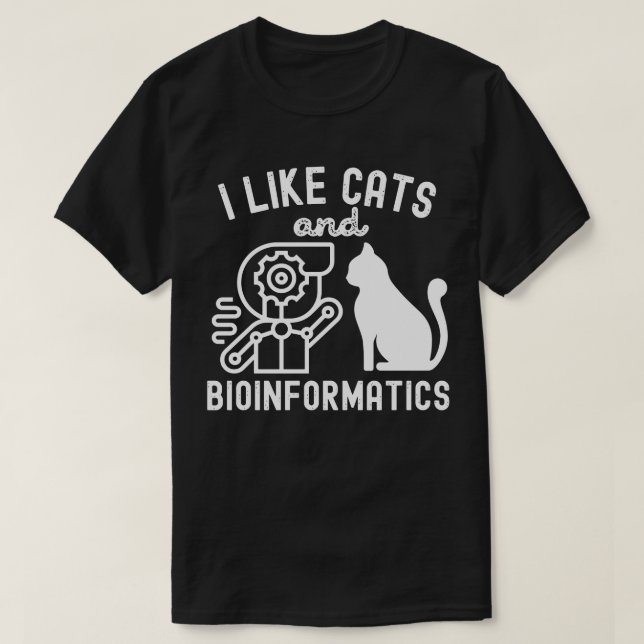 Ich mag Katzen und Bioinformatik T-Shirt (Design vorne)