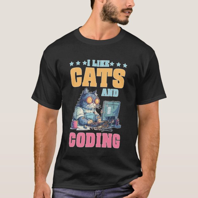 Ich mag Katzen und Coding-Programmierer-Passion-Te T-Shirt (Vorderseite)