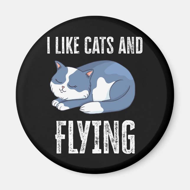Ich mag Katzen und fliegende Geschenke Magnet (Vorne)
