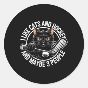 Ich mag Katzen und Hockey und vielleicht 3 Leute C Runder Aufkleber