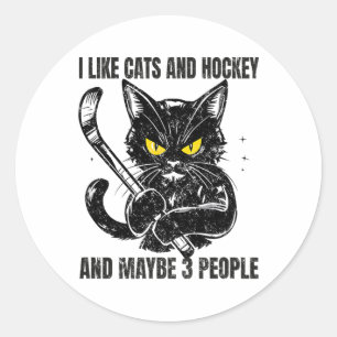 Ich mag Katzen und Hockey und vielleicht 3 Leute Runder Aufkleber