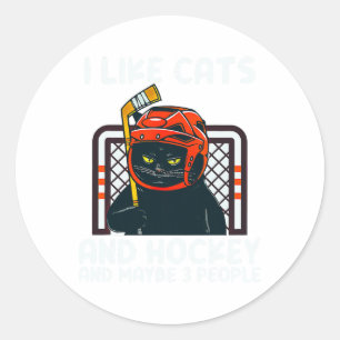 Ich mag Katzen und Hockey und vielleicht 3 Leute s Runder Aufkleber