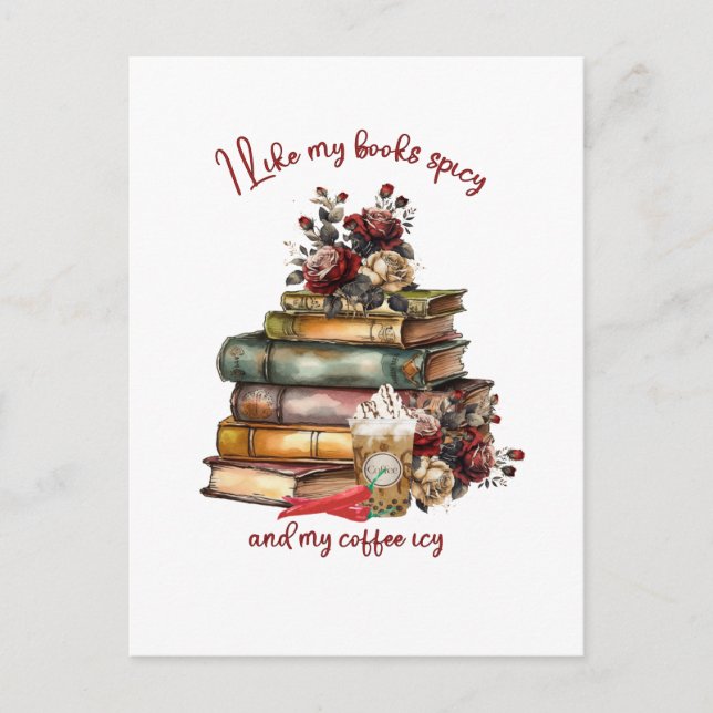 Ich mag meine Bücher scharf und meinen Kaffee vere Postkarte (Vorderseite)