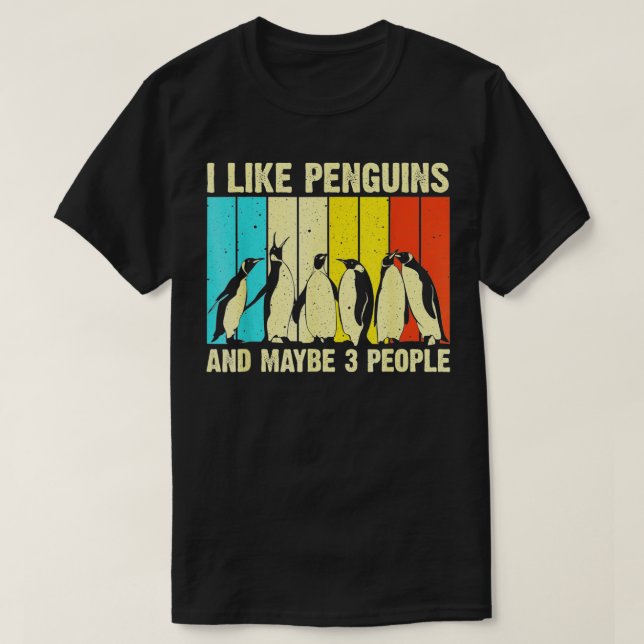 Ich mag Pinguine und vielleicht 3 Leute Retro-Aqua T-Shirt (Design vorne)