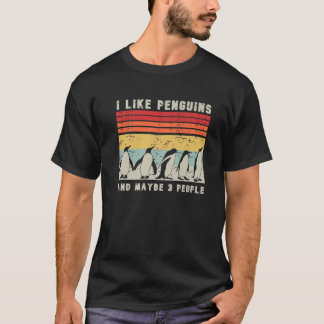 Ich mag Pinguine und vielleicht 3 Leute Retro Nied T-Shirt