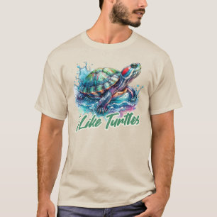 Ich mag Schildkröten, Rot-Ohr-Wasserfarbe T-Shirt