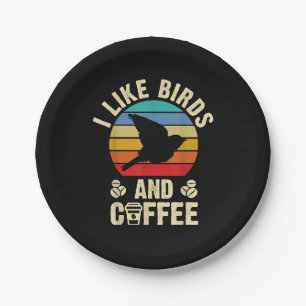 Ich mag Vögel & Kaffee Funny Vintag Birds Thema än Pappteller