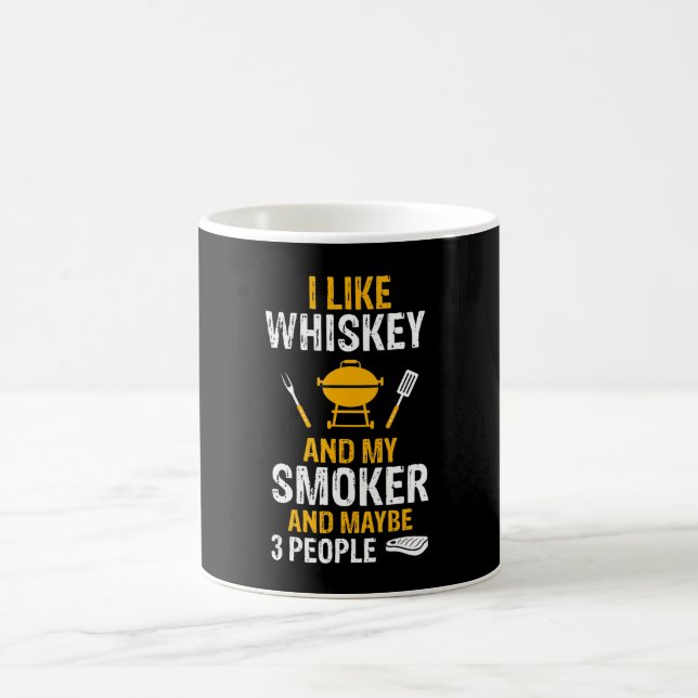 Ich mag Whiskey Mein Raucher 3 Leute Frohsinn GRIL Kaffeetasse (Mittel)