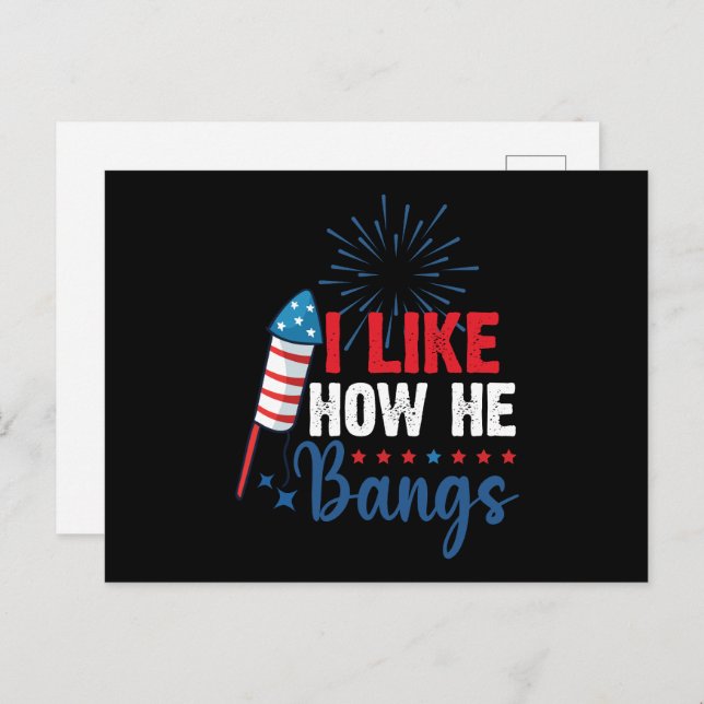 Ich mag, wie er Bangs Patriotic 4. Juli Paar Postkarte (Vorne/Hinten)