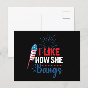 Ich mag, wie sie Bangs Patriotic 4. Juli Paar Postkarte