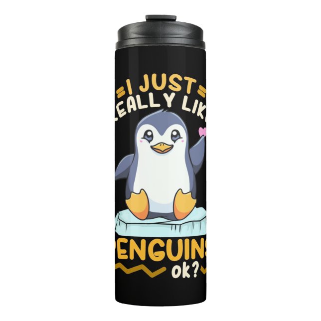Ich mag wirklich Pinguine Thermosbecher (Vorderseite)