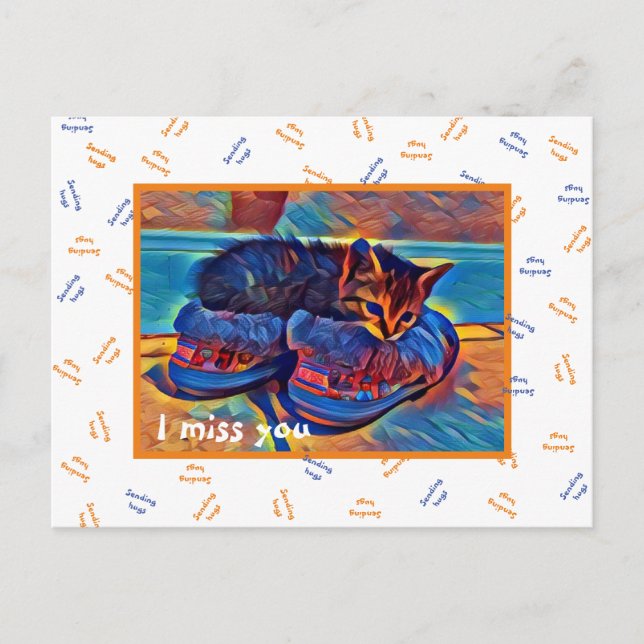 ICH MISS DICH, "Hugs zu schicken" Postkarte (Vorderseite)