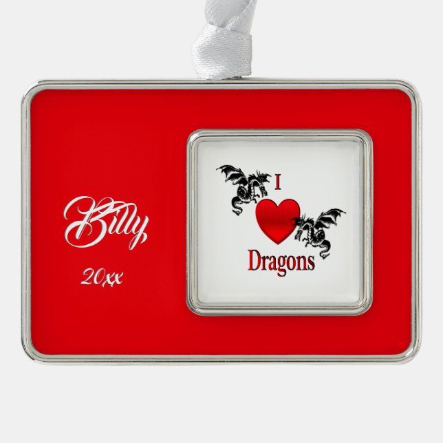 Ich möchte den Namen und das Datum von Dragons Rahmen-Ornament Silber (Vorderseite)